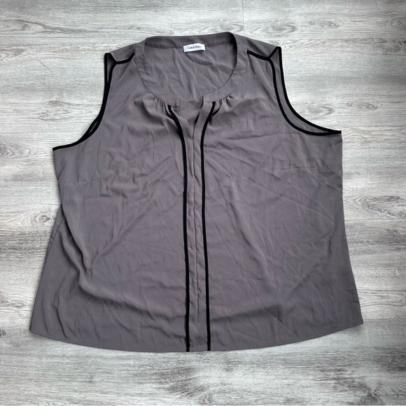 Calvin Klein Sleeveless Black Trim Blouse Top Women Plus Size 3X Grey Career - Picture 1 of 6